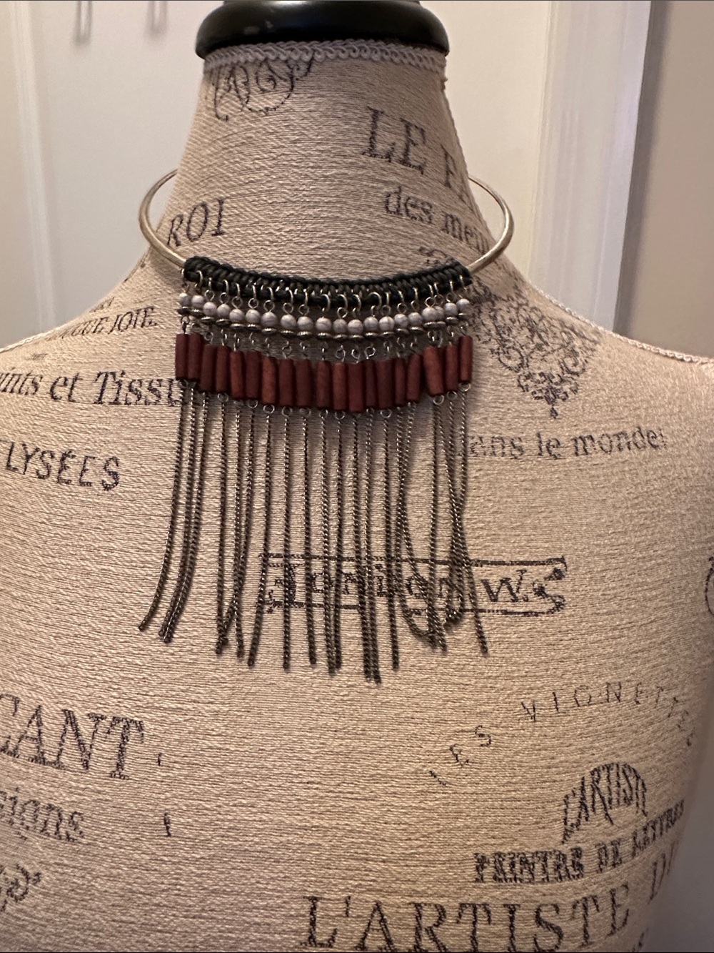 LOFT brown and Silver Fringe Collar Choker Necklace